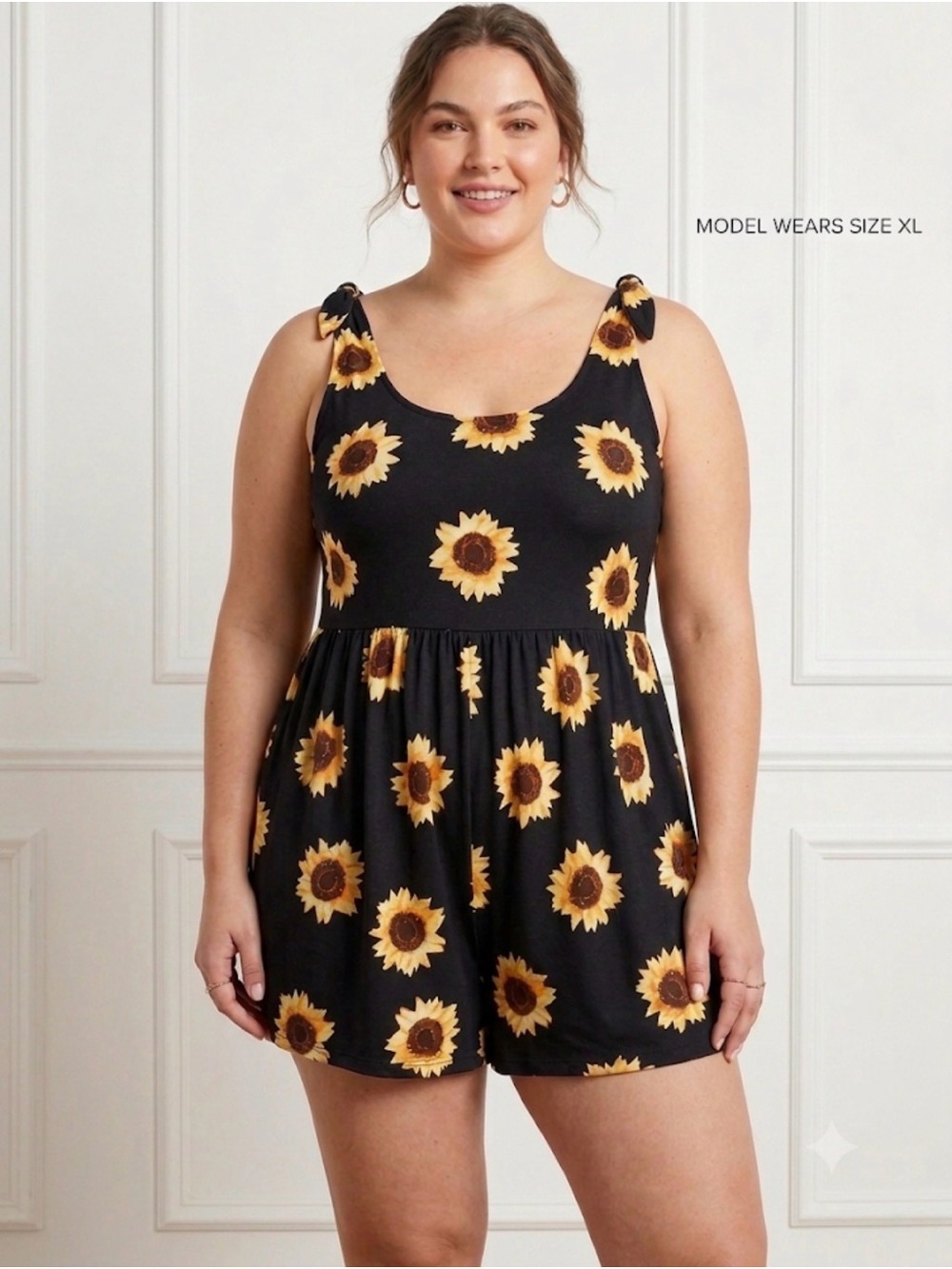 SO Black Sunflower Print Romper with Yellow Blooms